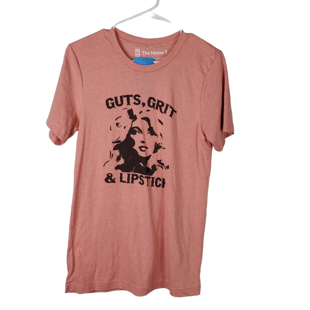 The Home T Cuts Grit & Lipstick Coral Short Sleeves T-Shirt Size Small